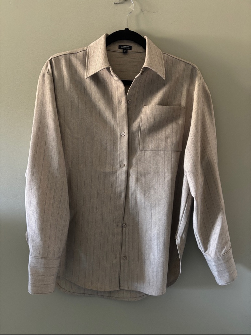 Express Women's Light Tan Pinstripe Button-Down Shirt